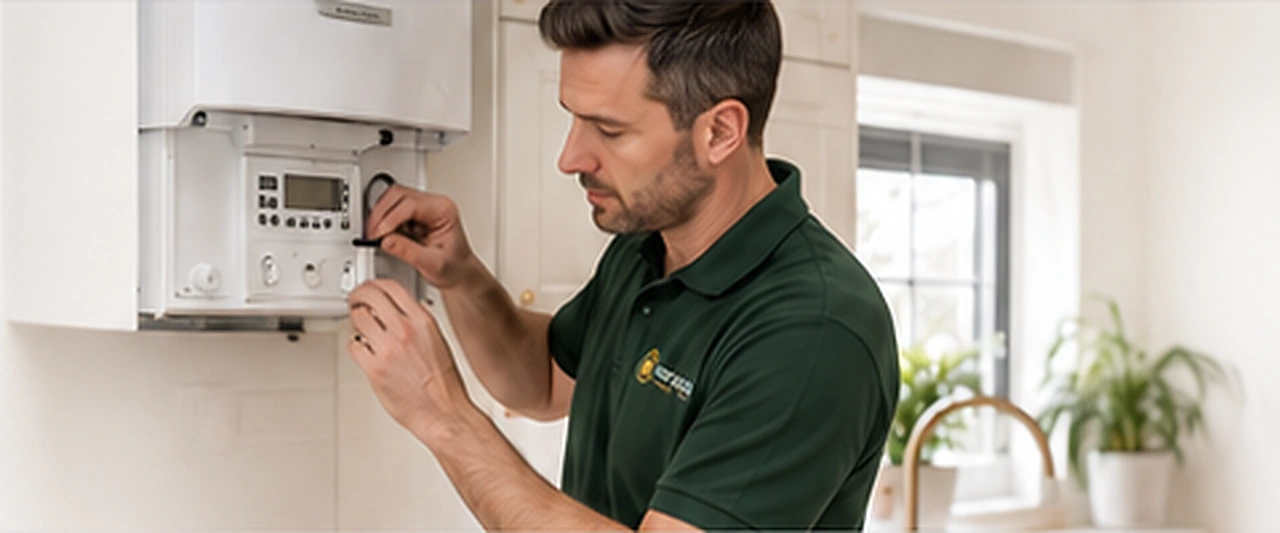 Great Gas engineer completing a boiler service Great Gas engineer completing a boiler service