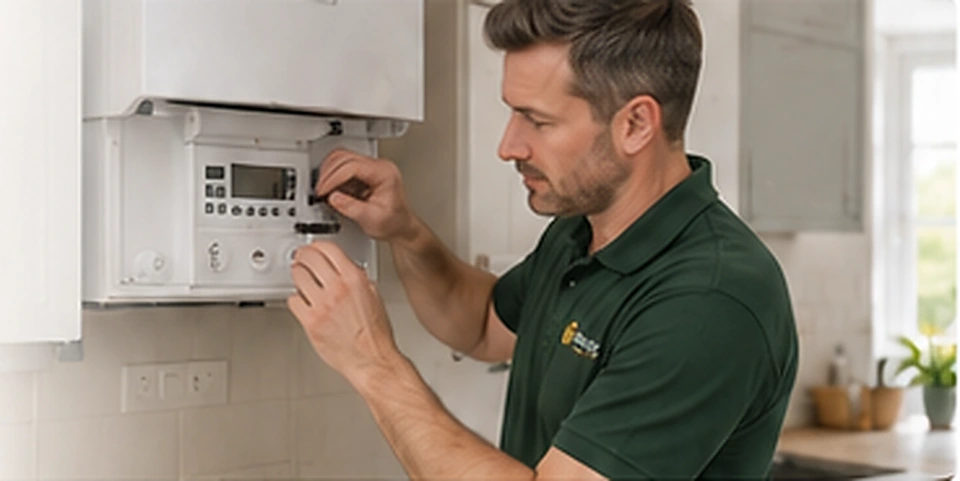 Great Gas boiler service engineer Great Gas engineer inspecting a domestic boiler